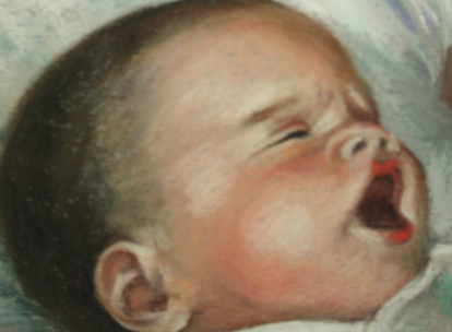 Portrait of the artist and her mother. Working from old photographs, Christine Pilkinton worked in pastel to create a painting of herself as a baby and her mother at 16 years old. Christine is able to use old photos, even black and white to create portraits. As long as the photos are clear and large enough to see. 