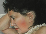 Portrait of the artist and her mother. Working from old photographs, Christine Pilkinton worked in pastel to create a painting of herself as a baby and her mother at 16 years old. Christine is able to use old photos, even black and white to create portraits. As long as the photos are clear and large enough to see. 
