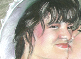 Portrait of Christine’s sister and mother. Christine worked from photos to paint a posthumous portrait of her sister. Families who have lost loved ones in death often desire to have their loved ones painted and this helps with the grieving process.  Christine can work from old photos as long as they are clear and large enough to see the features. She can work from black and white photos or color photographs. Very often posthumous paintings are commissioned by parents who have lost children. Christine’s experiences with loss give an added dimension to her portraiture.